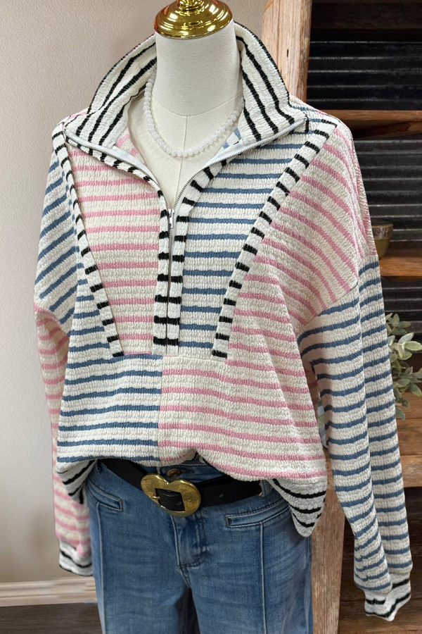 Colorblock Striped Knit Half-Zip Pullover