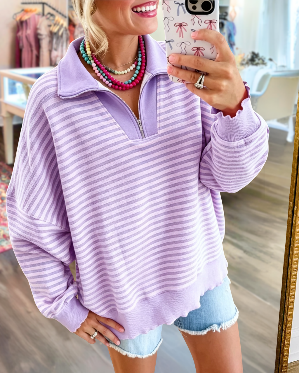 Half-Zip Striped Sweatshirt
