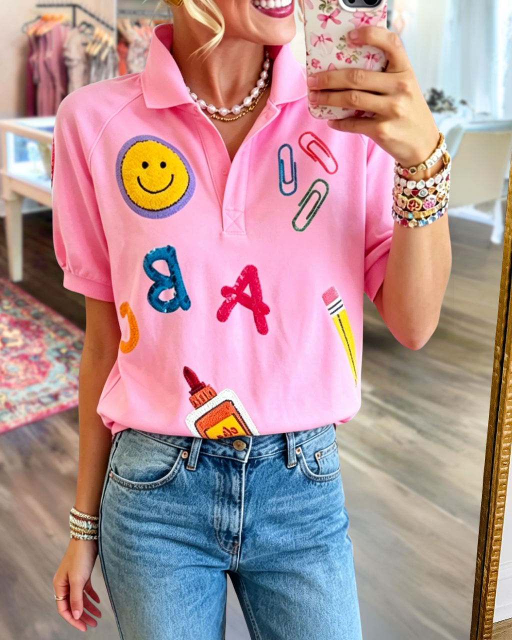 School Days Embroidered Sequin Top