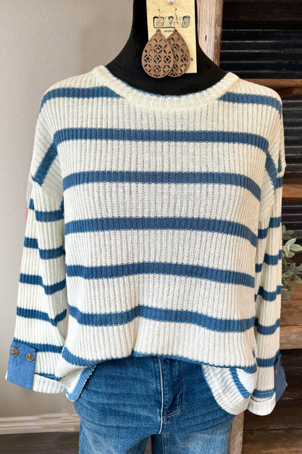 Loose Ribbed Colorblock Striped Pullover