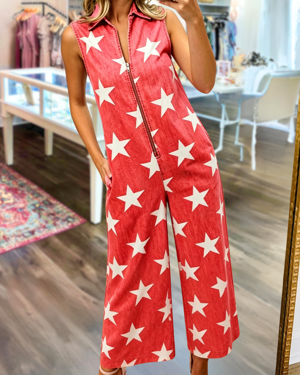 Star Denim Zip-up Jumpsuit