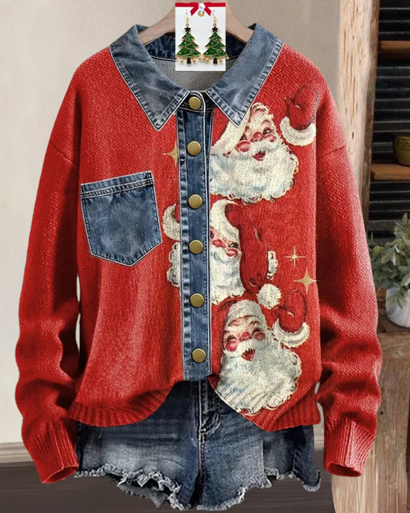 Santa Claus Denim Patchwork Top