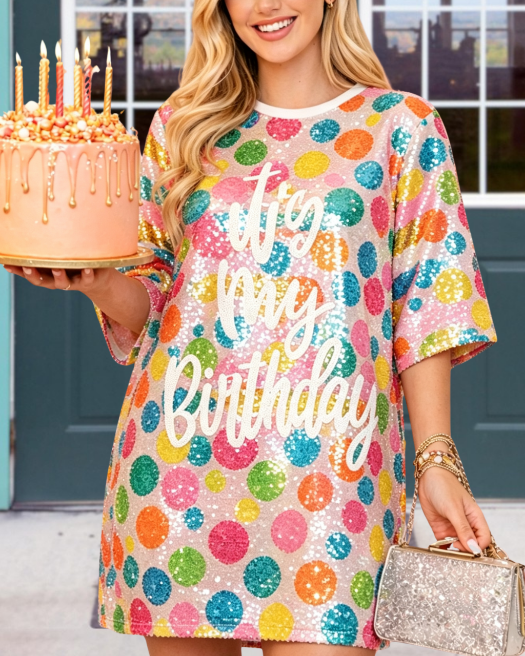 "It's My Birthday" Polka-Dot Sequin Dress
