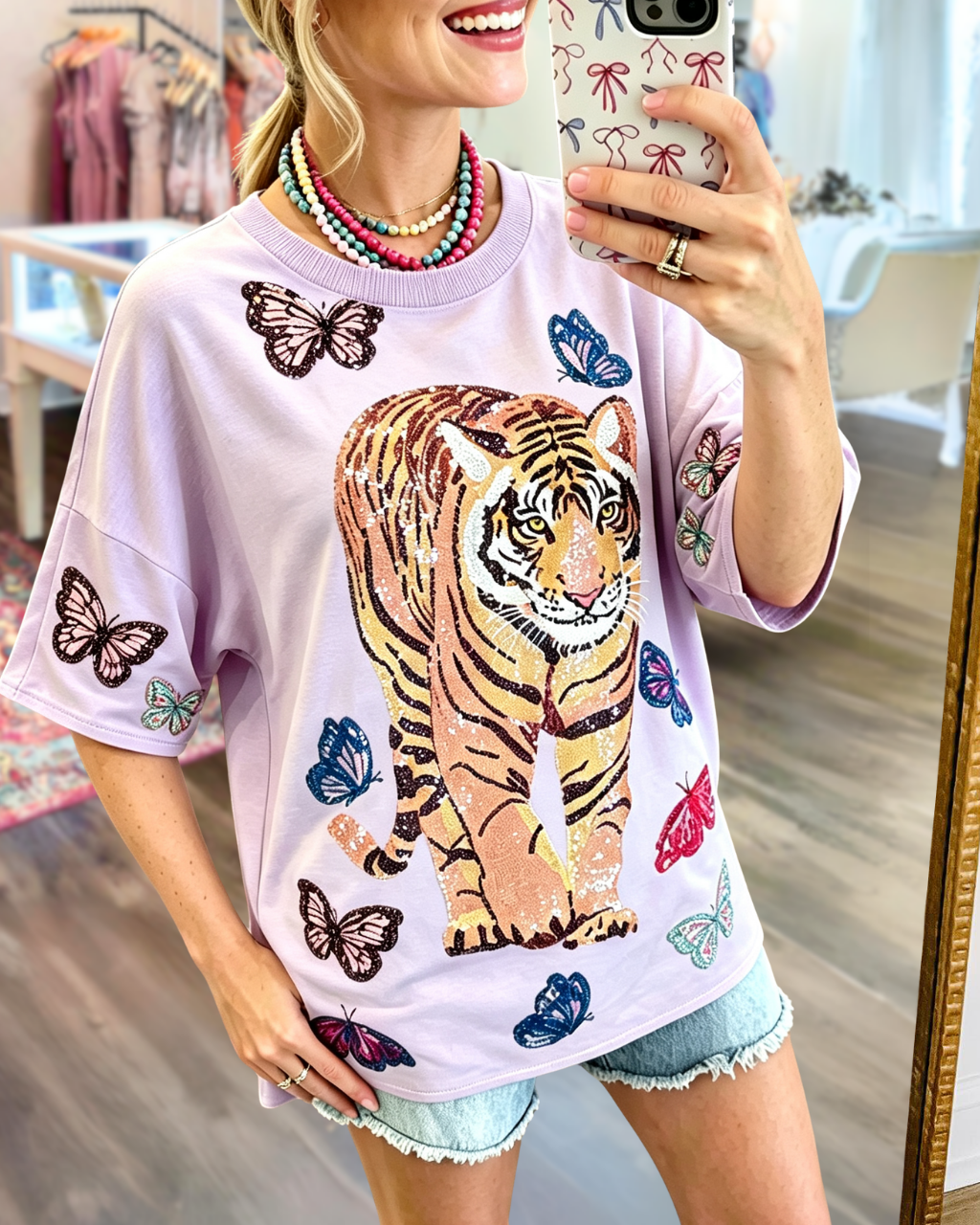 Tiger and Butterfly Sequin T-shirt