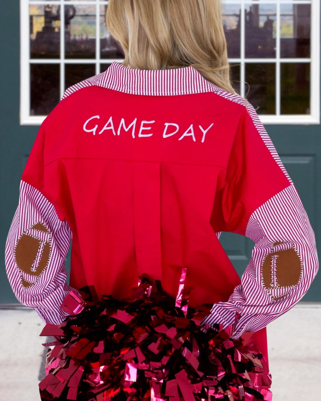 Game Day Football Embroidered Striped Top