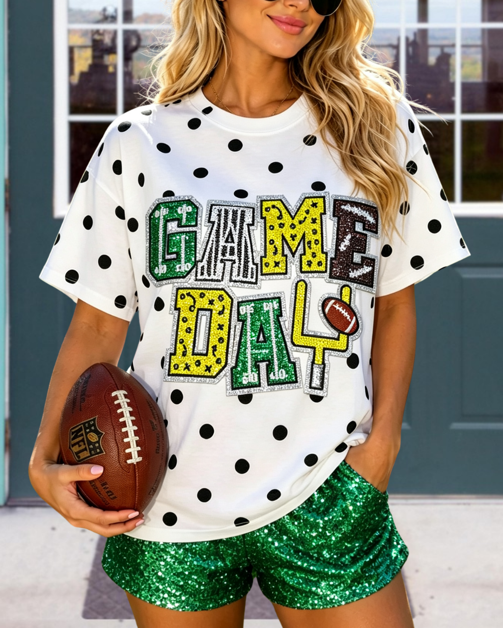 Sparkly Gameday Sequin Polka-Dot Tee