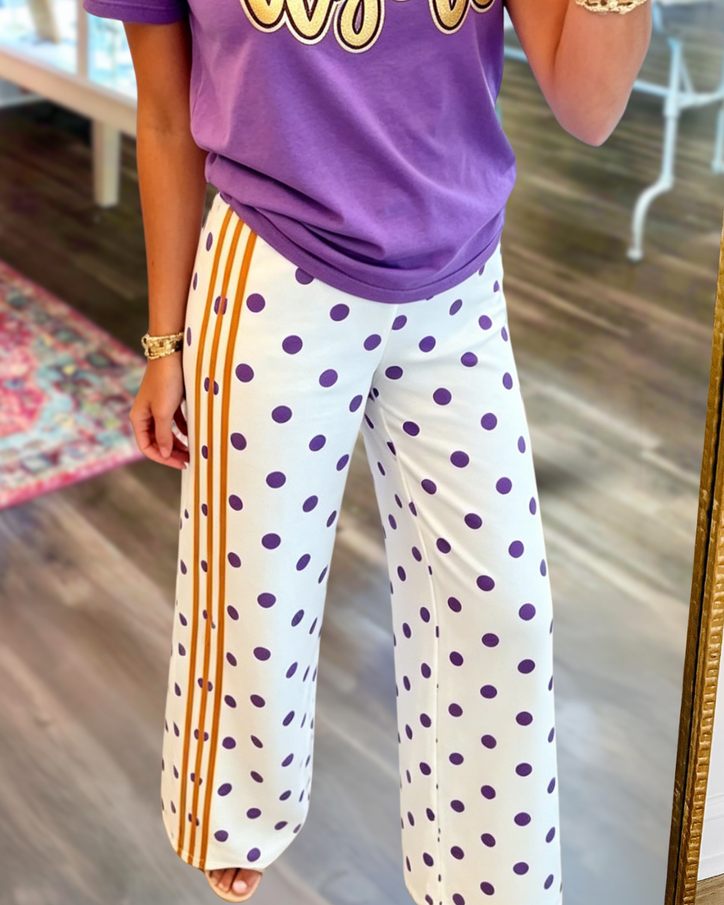 Polka Dot Striped Side Pants