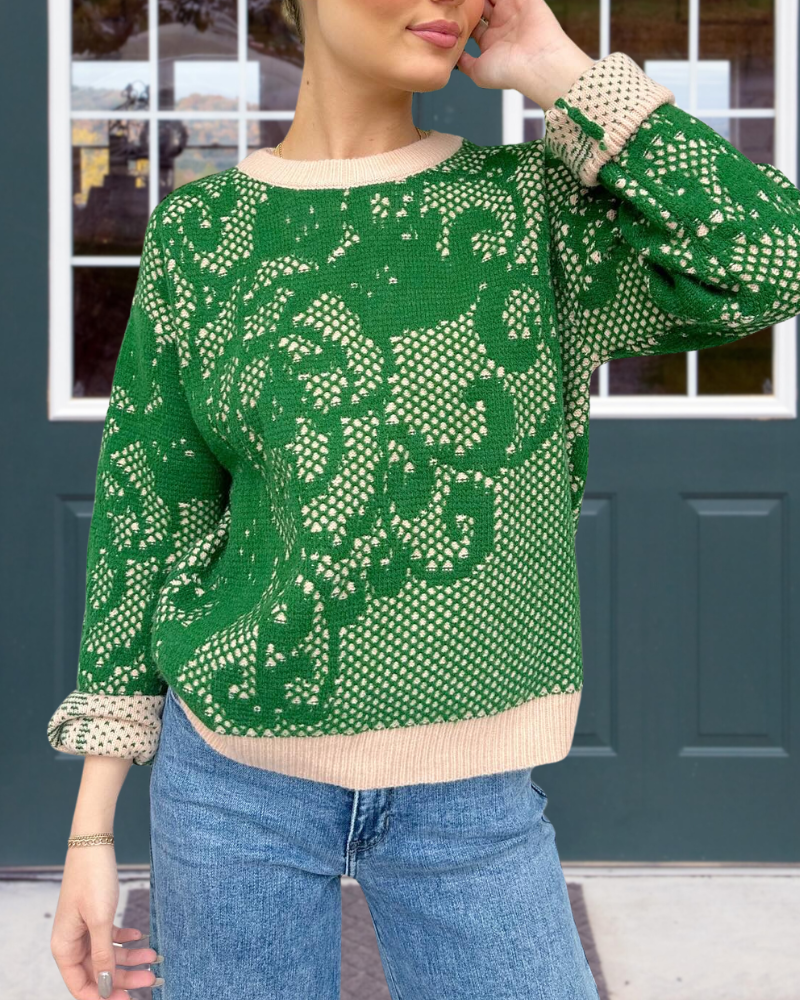 Floral Lace Pattern Knitted Sweater