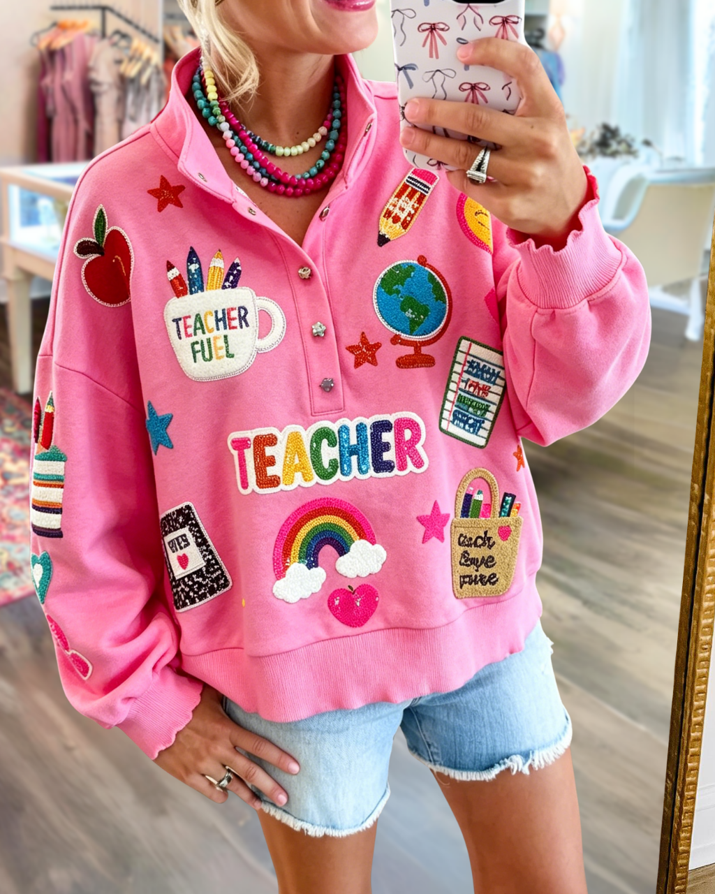 School Supplies Sequined Half-open Pullover