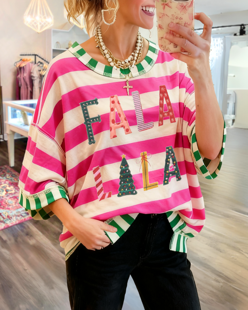 Christmas FALA LALA Striped T-shirt
