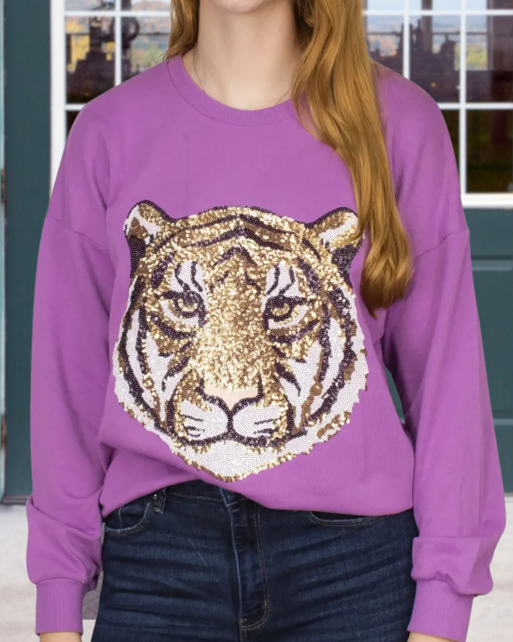 Sparkling Tiger Head Sequin Top