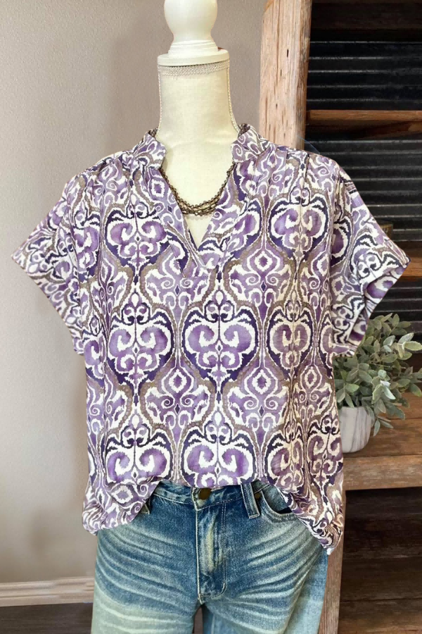 Artistic Pattern V-neck Top