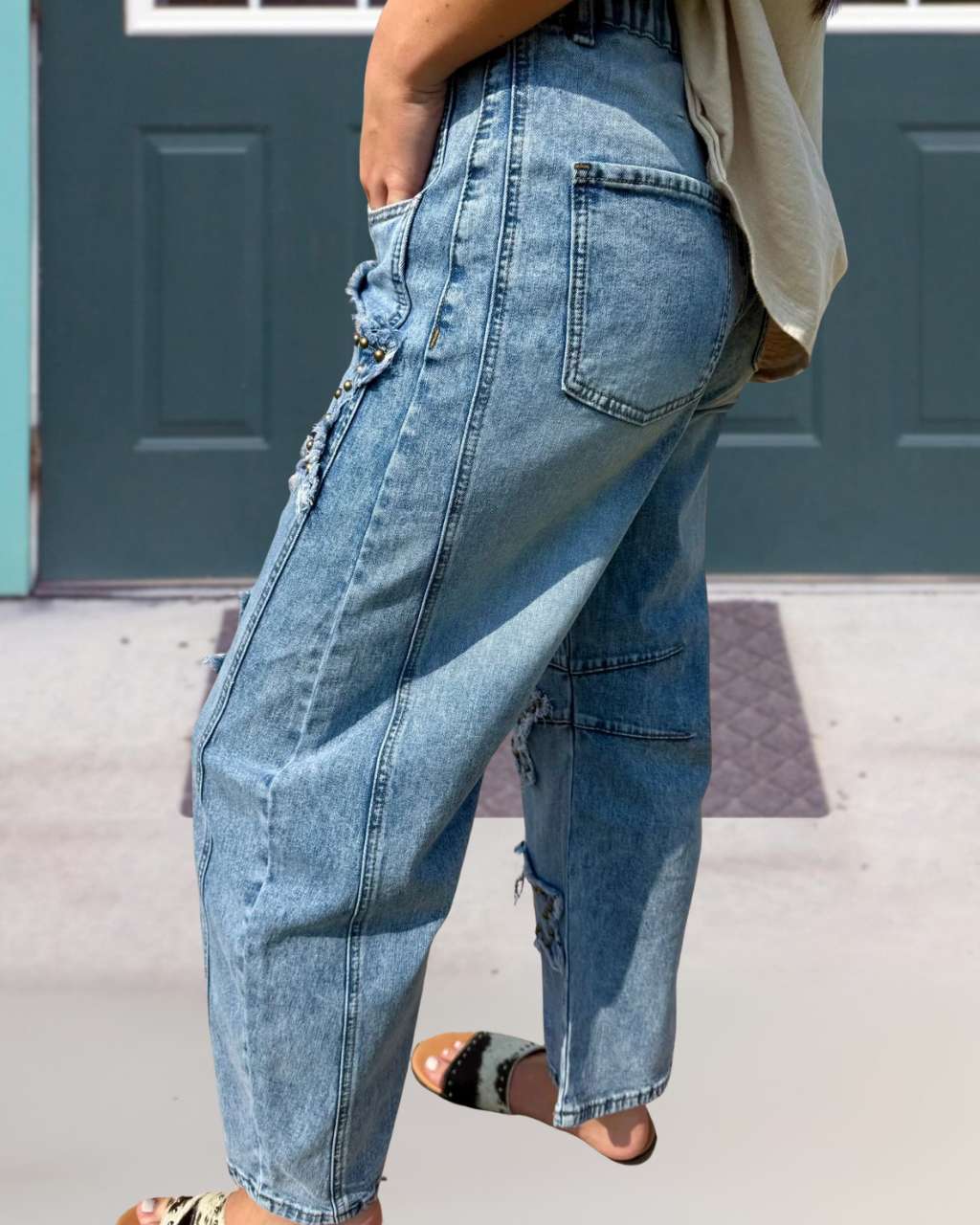 Star Stud Raw-edge Denim Pants