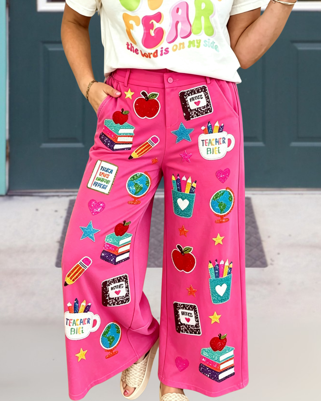 School Supplies Sequined Wide-leg Pants