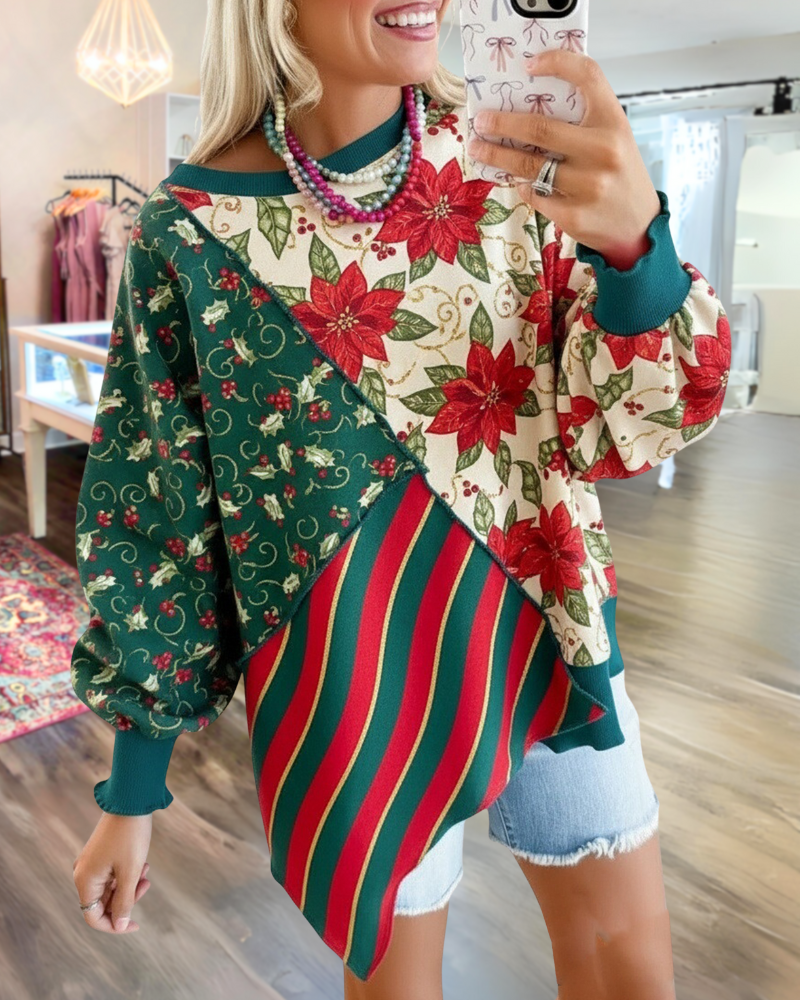 Christmas Floral Patchwork Sweatshirt