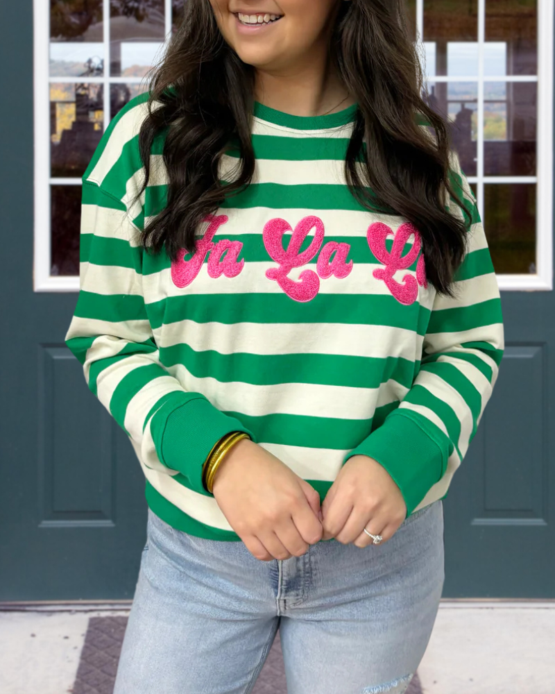 FaLaLa Embroidered Striped Sweatshirt