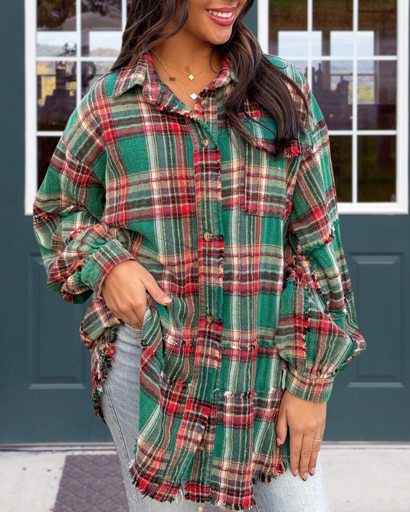 Oversized Vintage Raw Edge Check Shirt