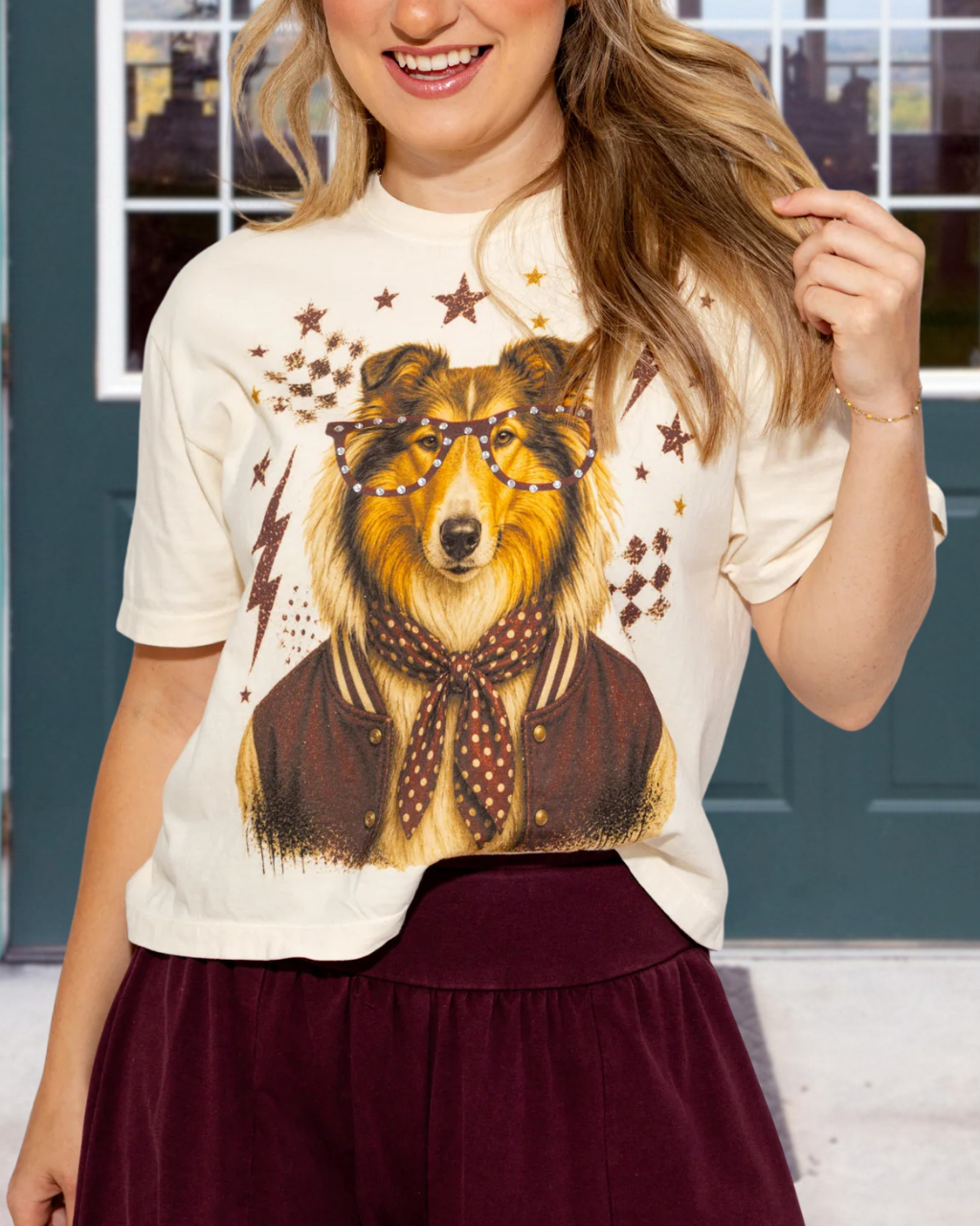 Quirky Sheepdog School Style Printed T-shirt