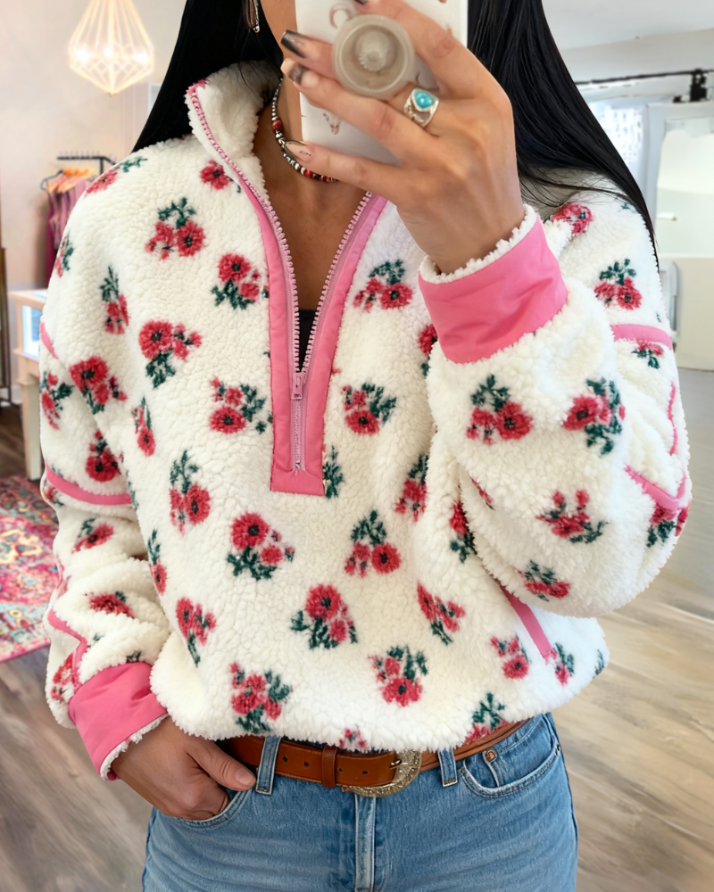 Exquisite Floral Half-zip Pullover