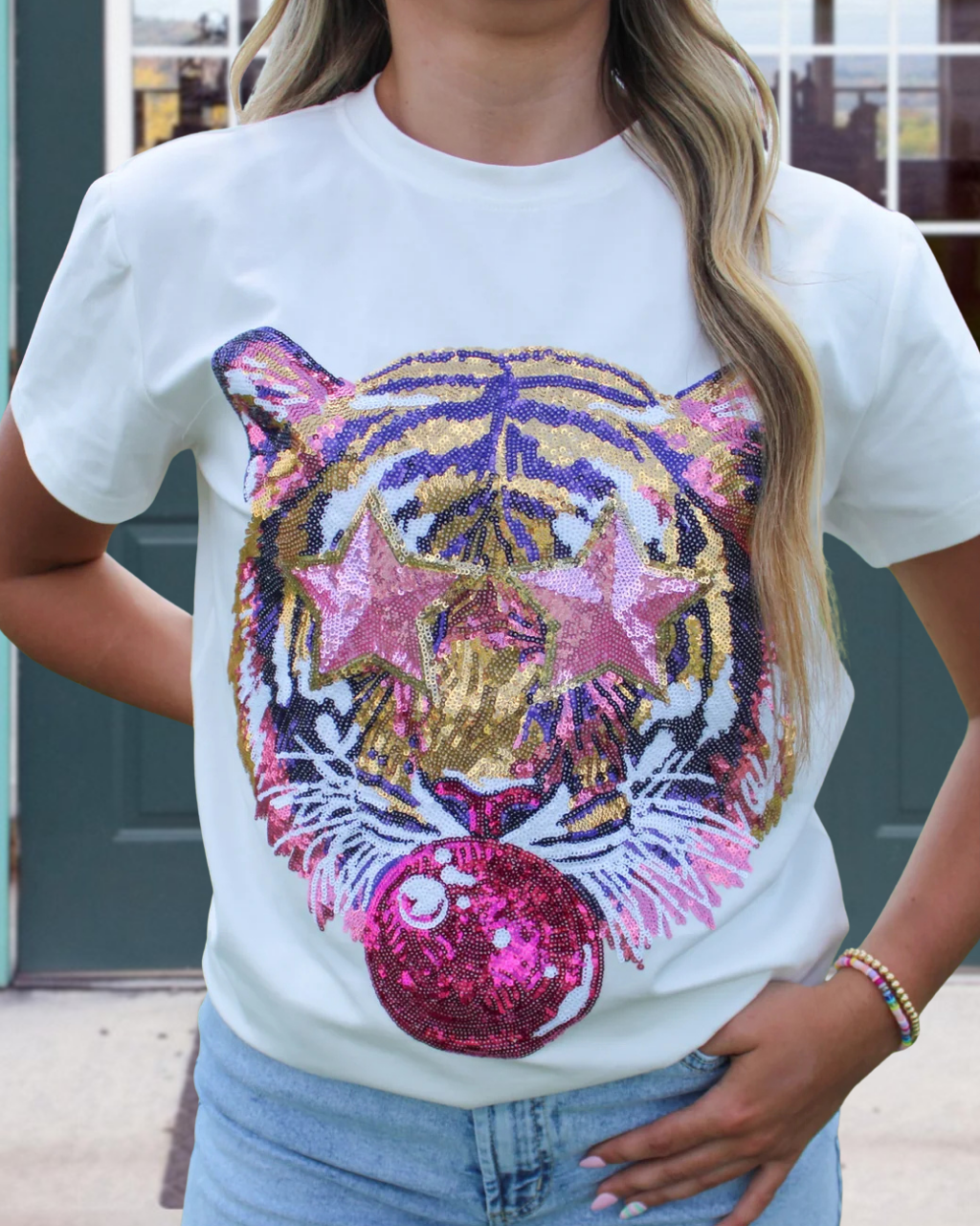 Shining Star Tiger Graphic Sequin Tee