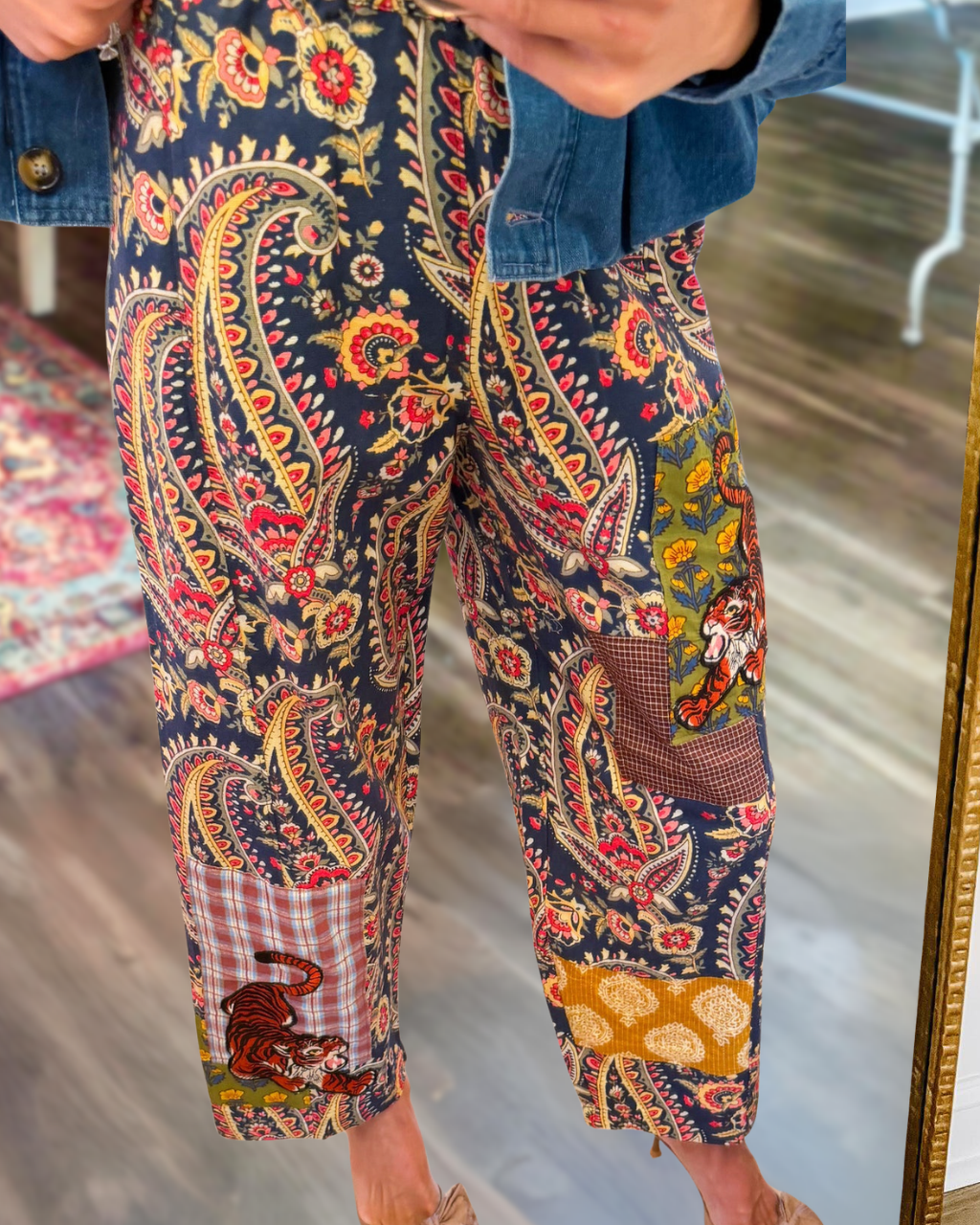 Paisley Print Tiger Patchwork Pants
