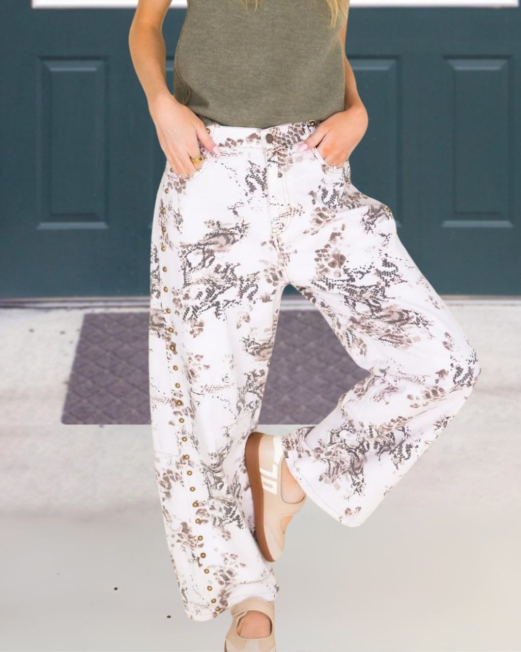 Studded Print Casual Pants