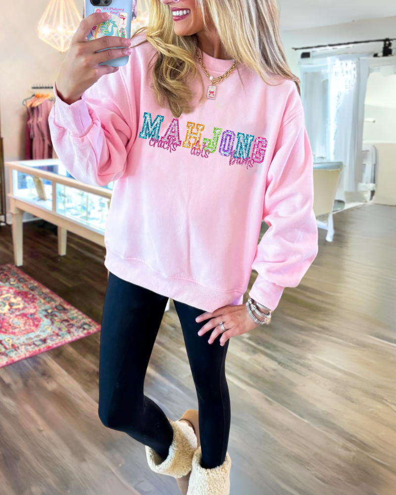 Shiny Mahjong Print Sweatshirt