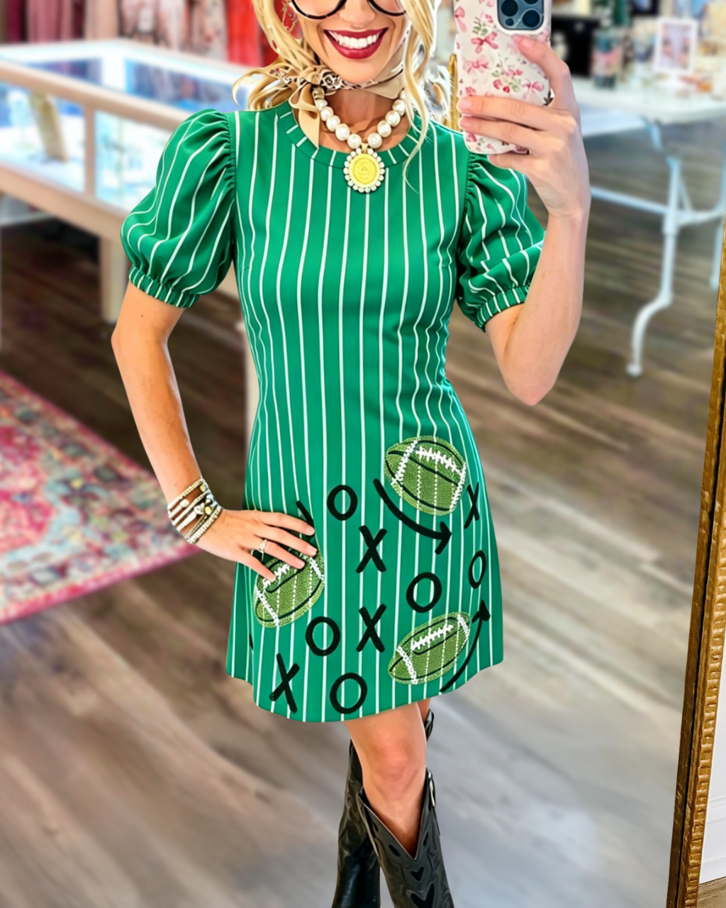 Football Sequin-Embroidered Tactical Stripe Dress