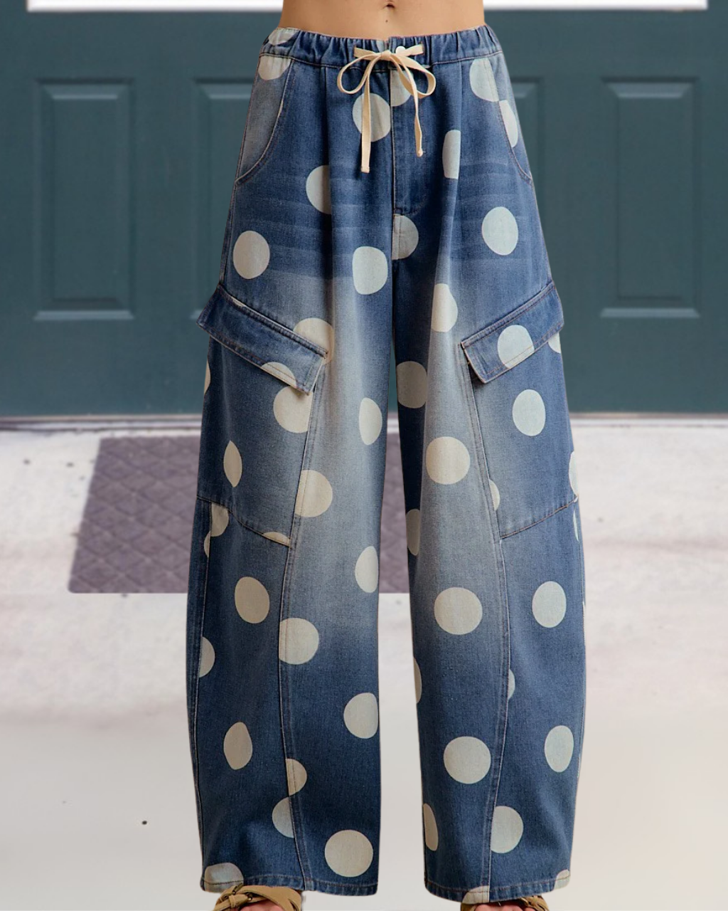 Polka-dot Wide-leg Denim Pants