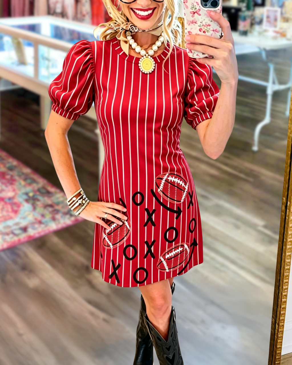Football Sequin-Embroidered Tactical Stripe Dress