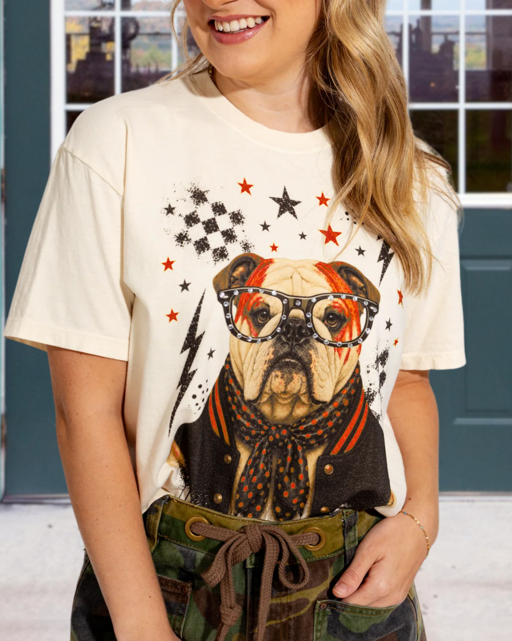 Bulldog School-Style Graphic T-Shirt