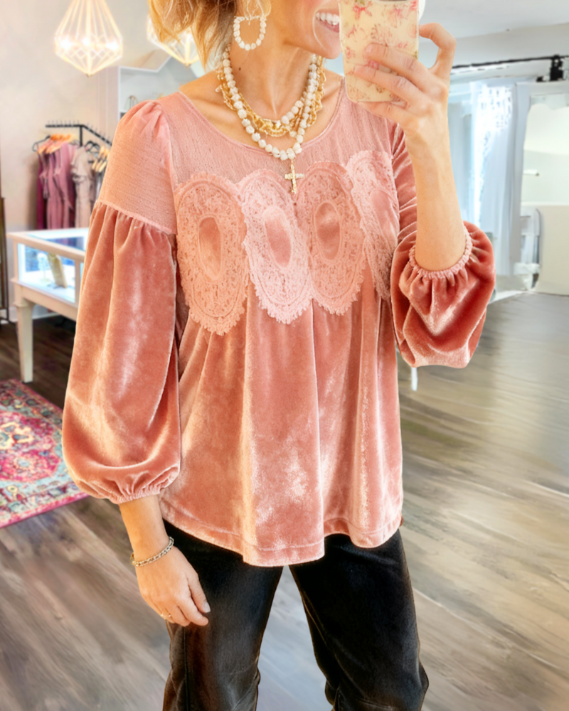 Simple Puff Sleeves Velvet Top