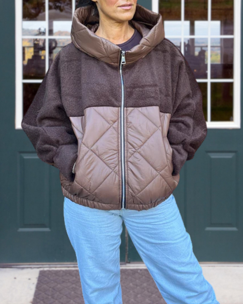 Quilted Zipper Hooded Jacket