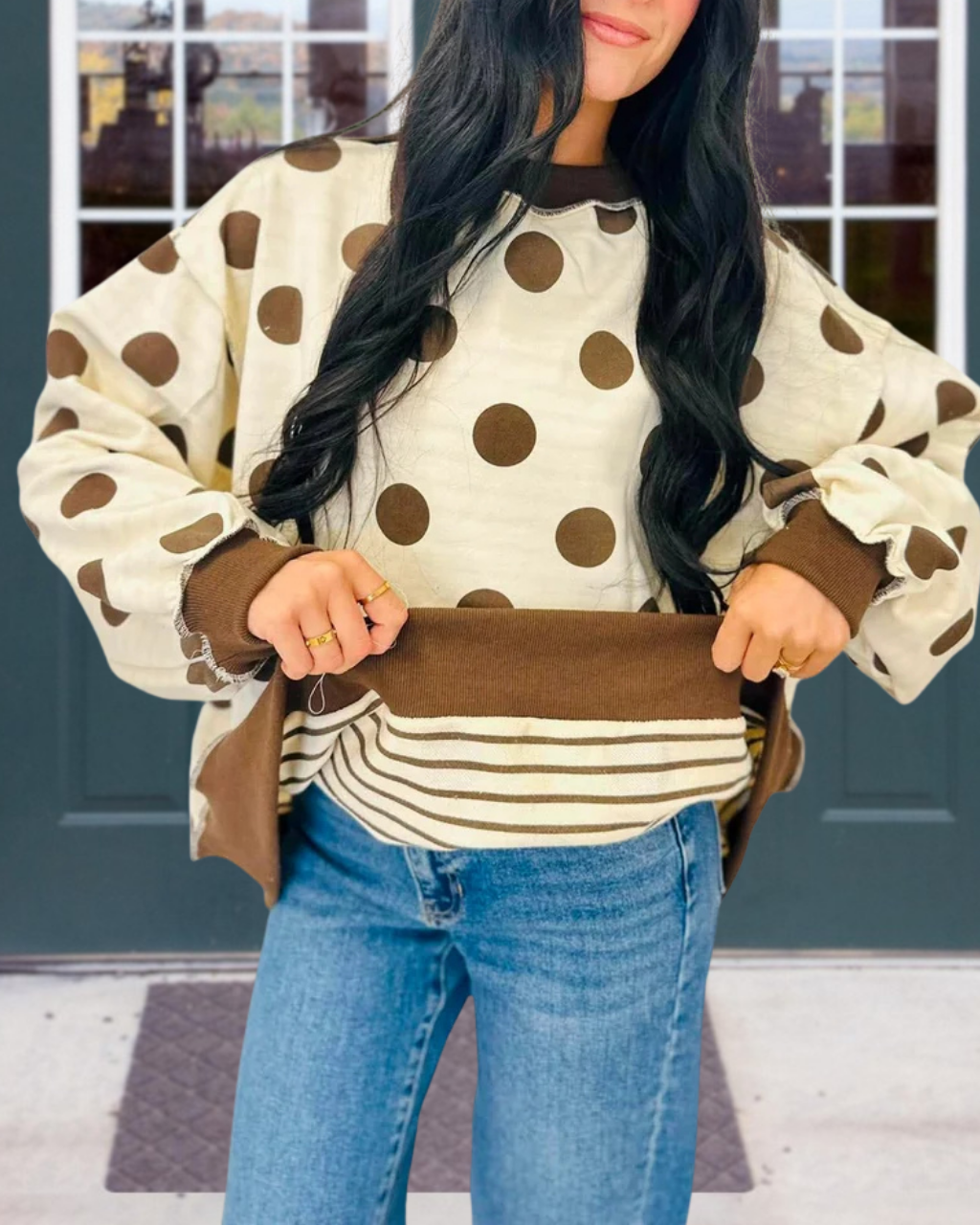 Polka Dot Striped Lining Pullover