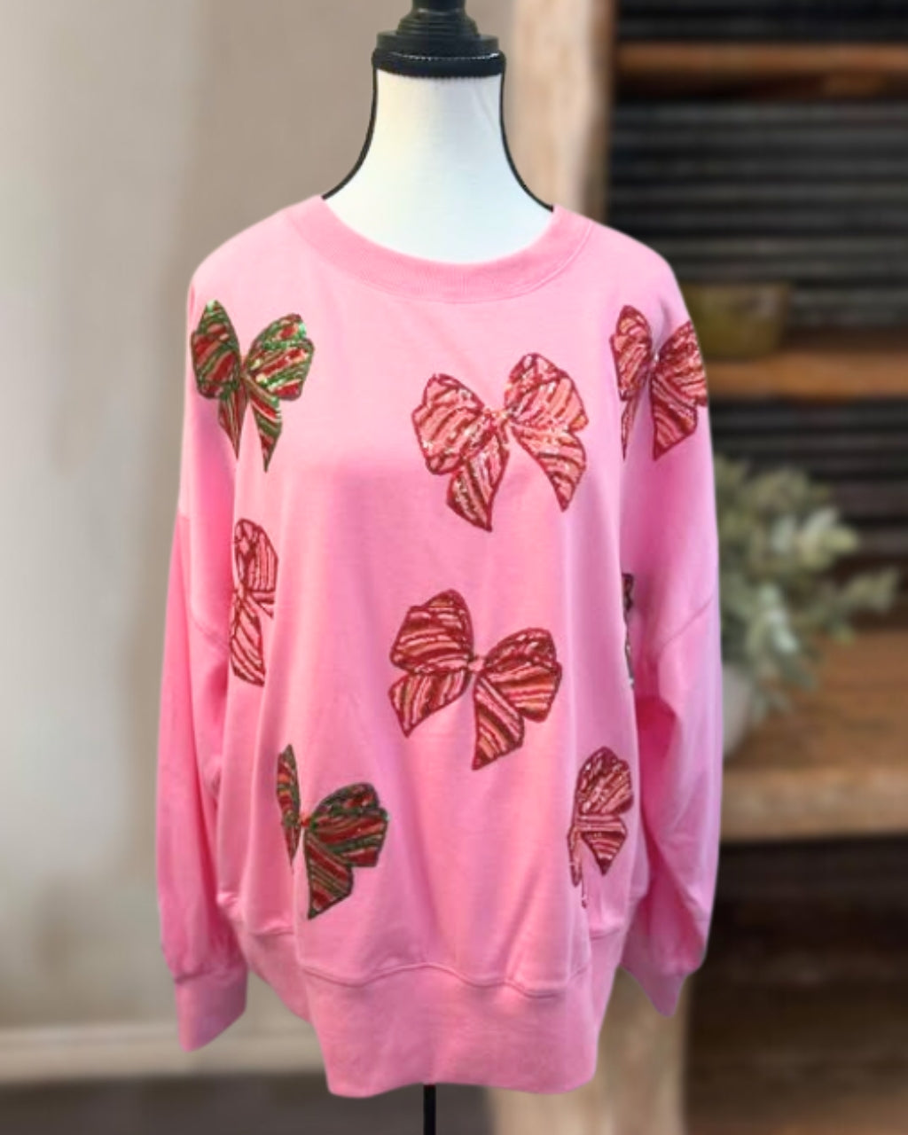 Chic Sequined Christmas Bows Sweatshirt