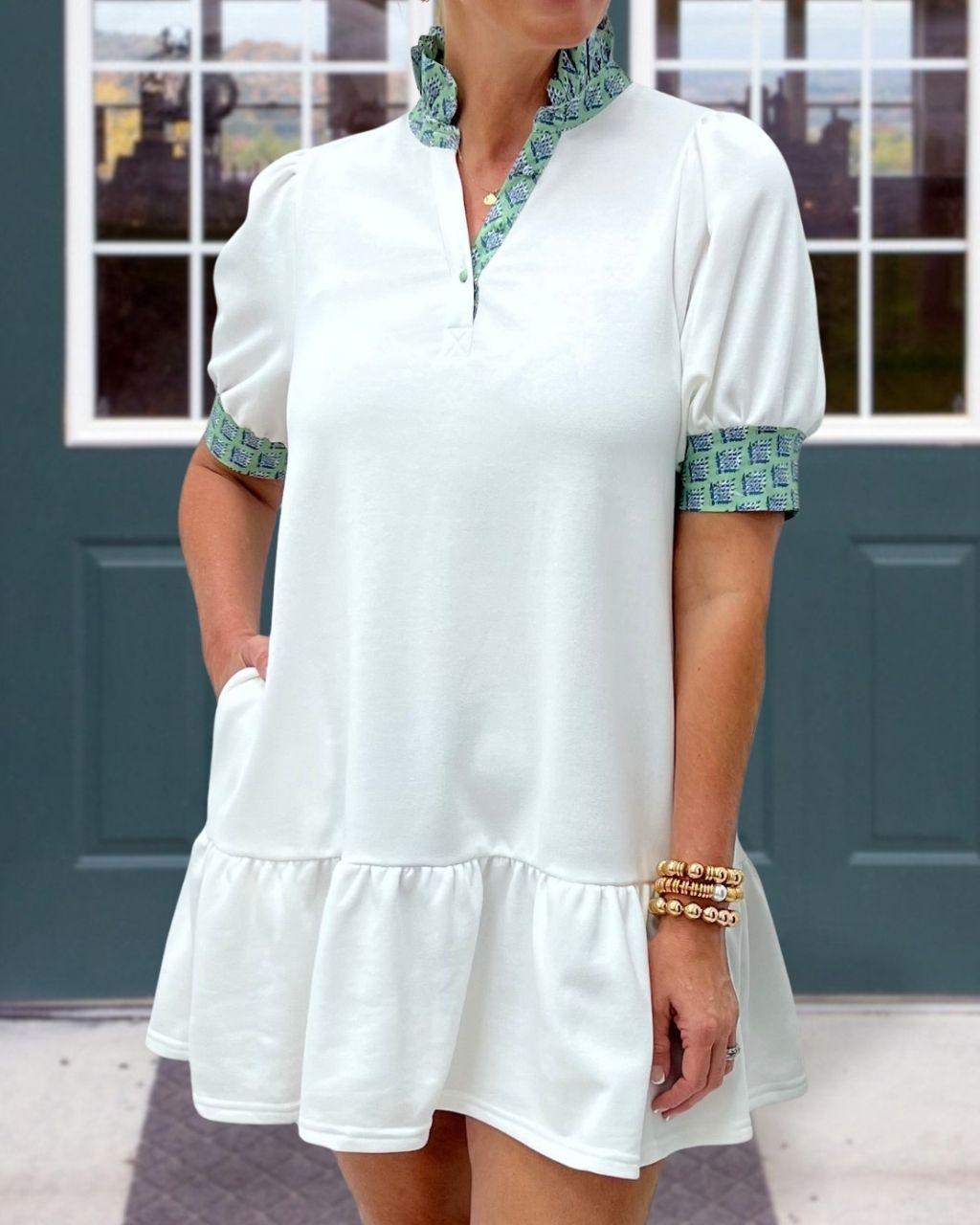 Chic Floral Trim V-neck Dress