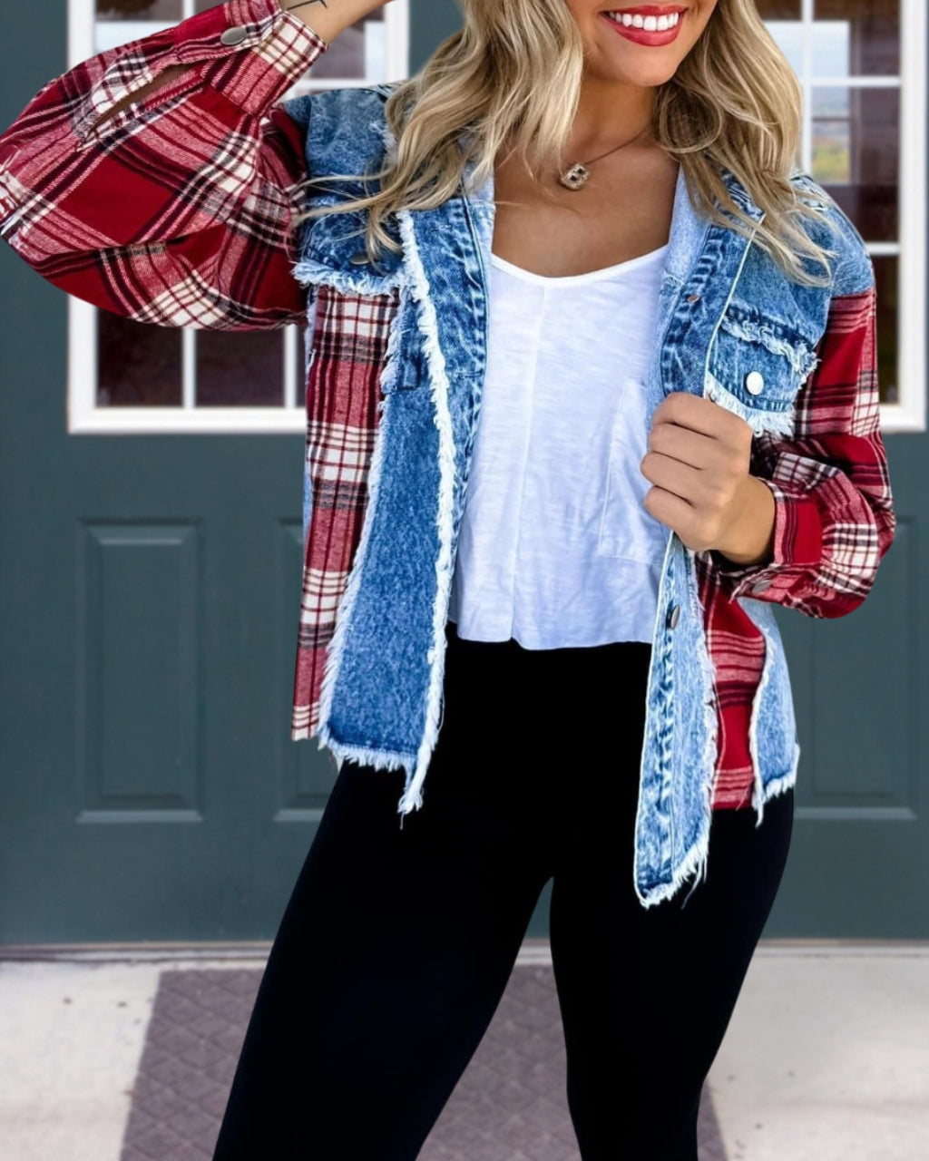 Denim and Plaid Fusion Jacket