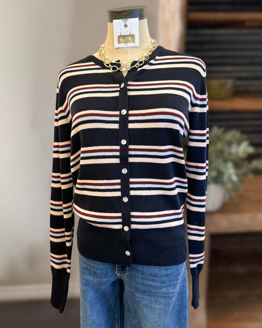 Playful Striped Button Cardigan