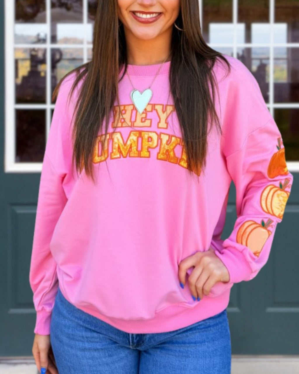 Casual Sequins Hey Pumpkin Pullover