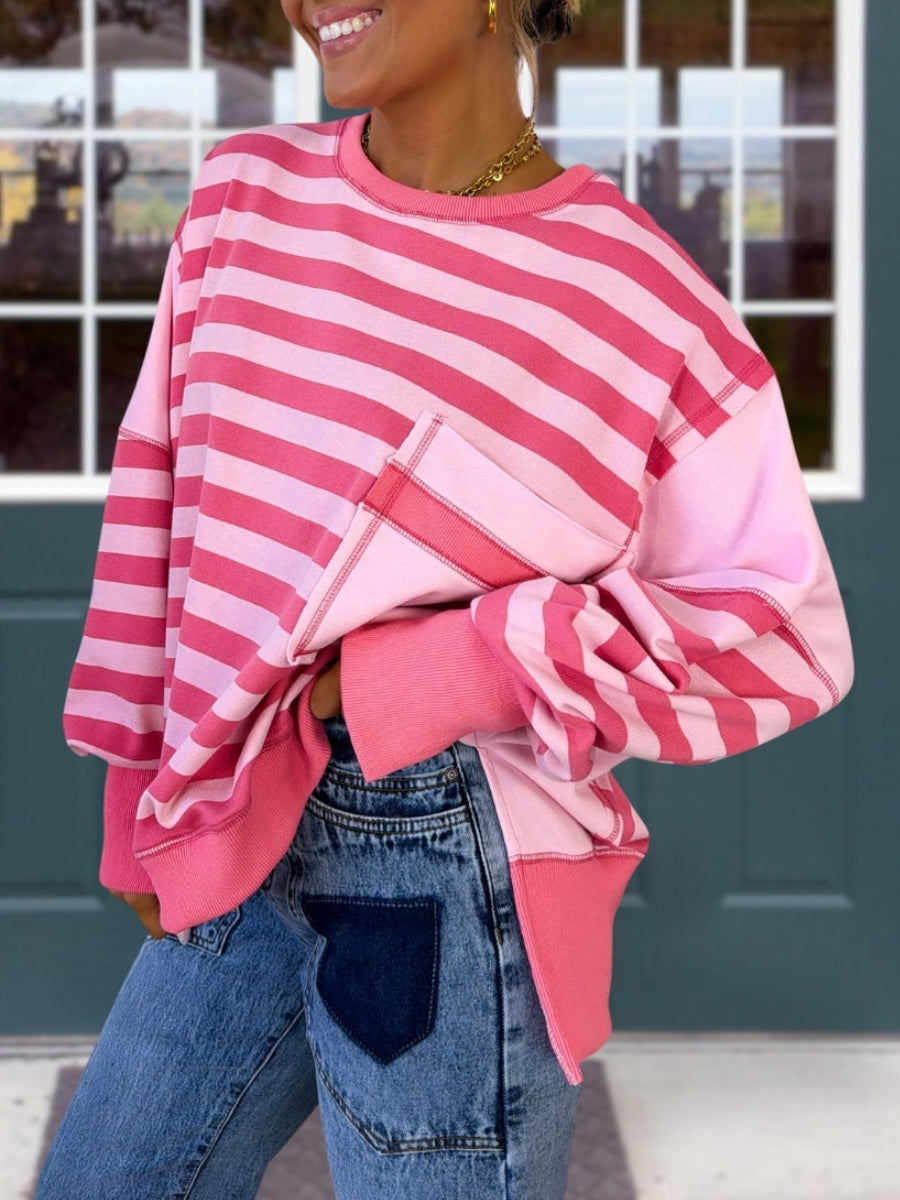 Loose Striped Patchwork Pullover