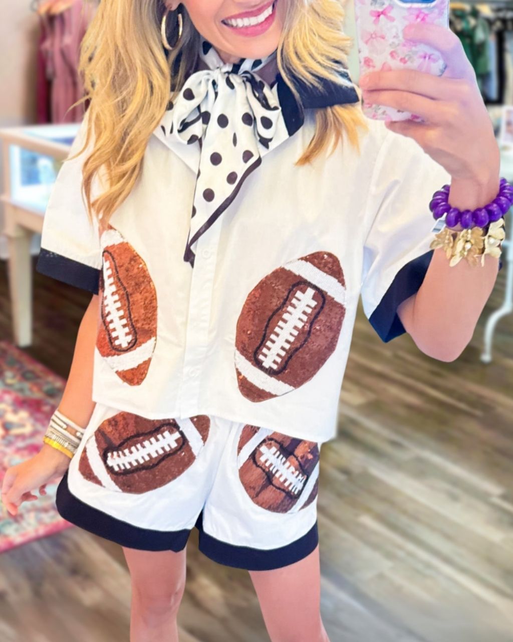 Football Sequined Poplin Shorts Set