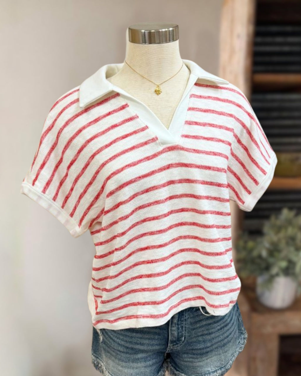 Distressed Striped V-Neck Top