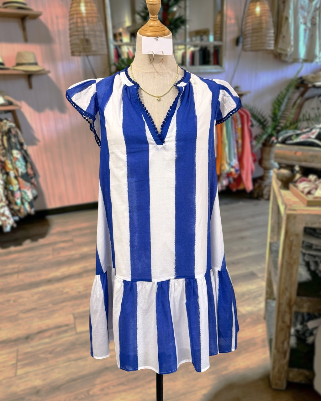 Flutter Sleeves Vertical-striped Dress