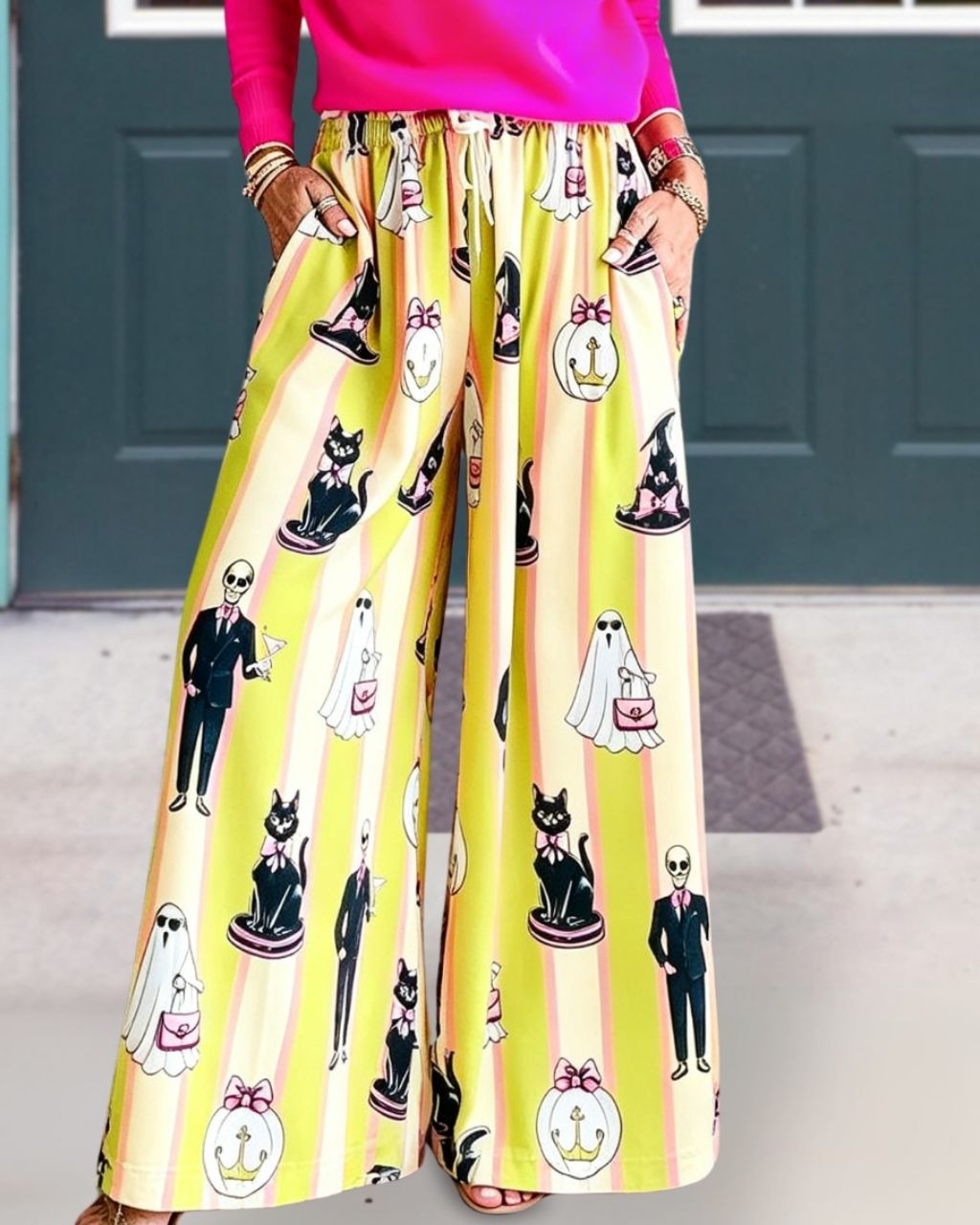 Halloween Ghost Skull Print Wide-Leg Pants