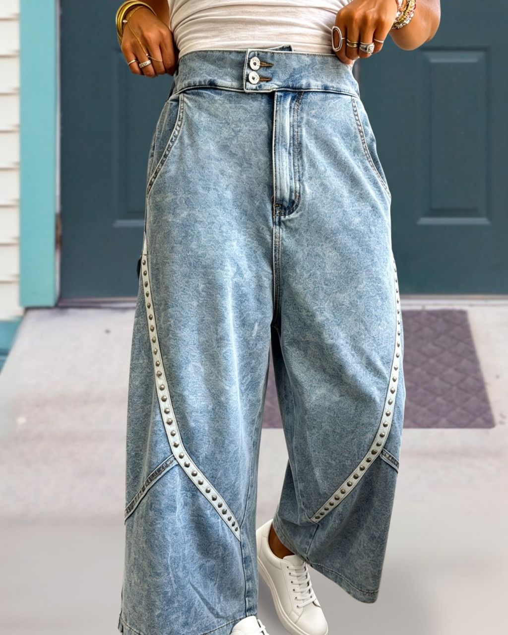 Stylish Studded Denim Pants