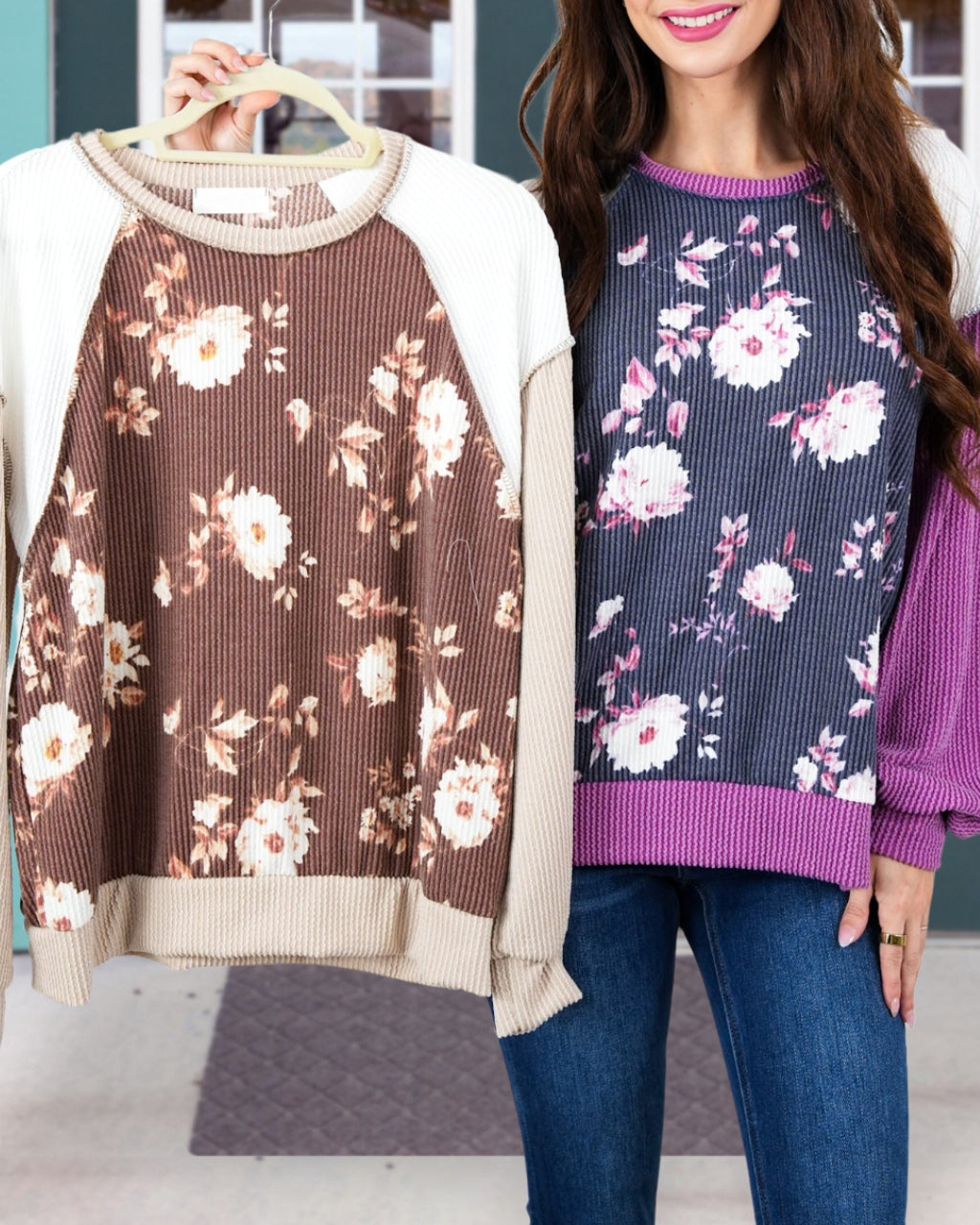 Twisted Ribbed Floral Pullover