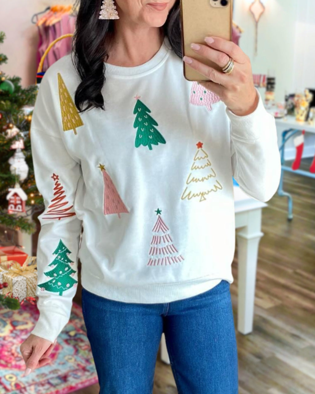 Cozy Embroidered Christmas Tree Sweatshirt