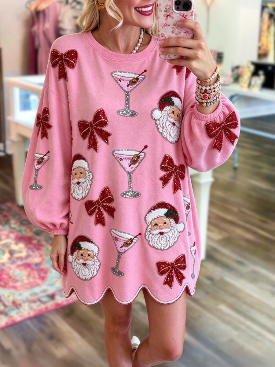 Santa Claus Bow Cocktail Sequin Dress