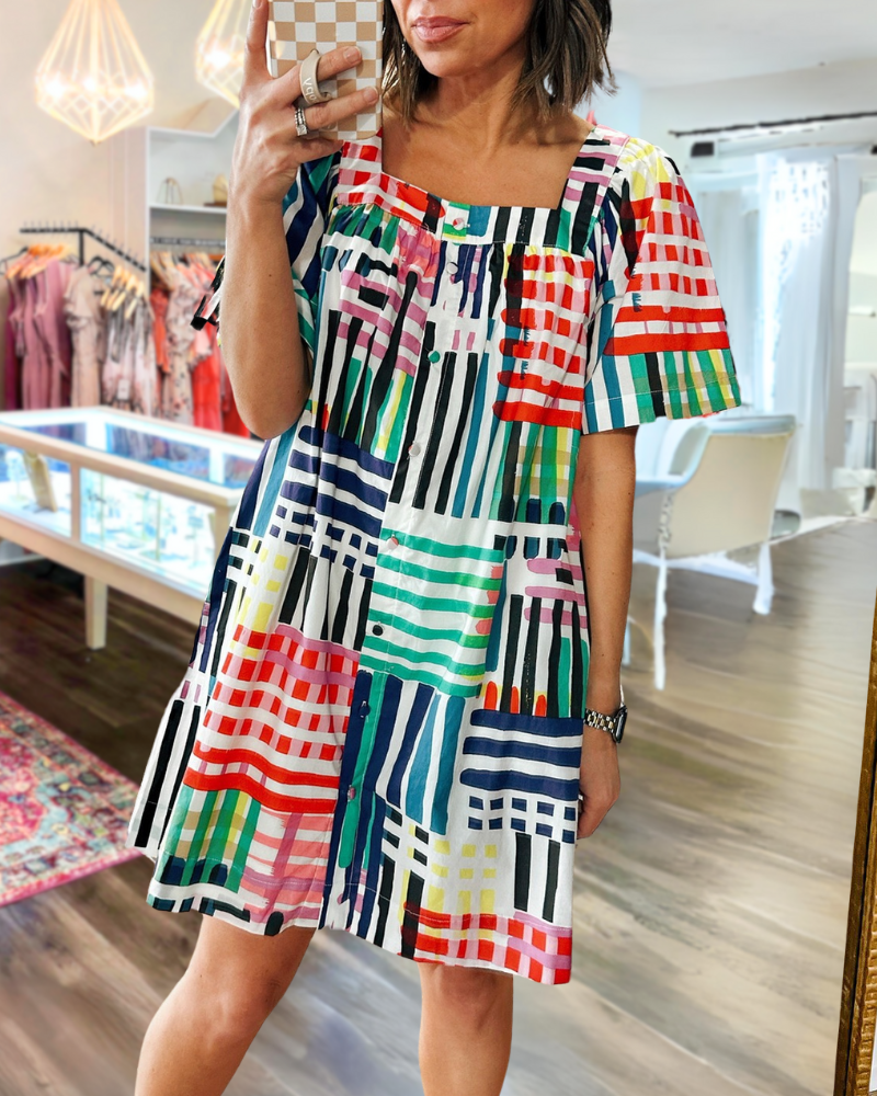 Artistic Striped Mini Dress