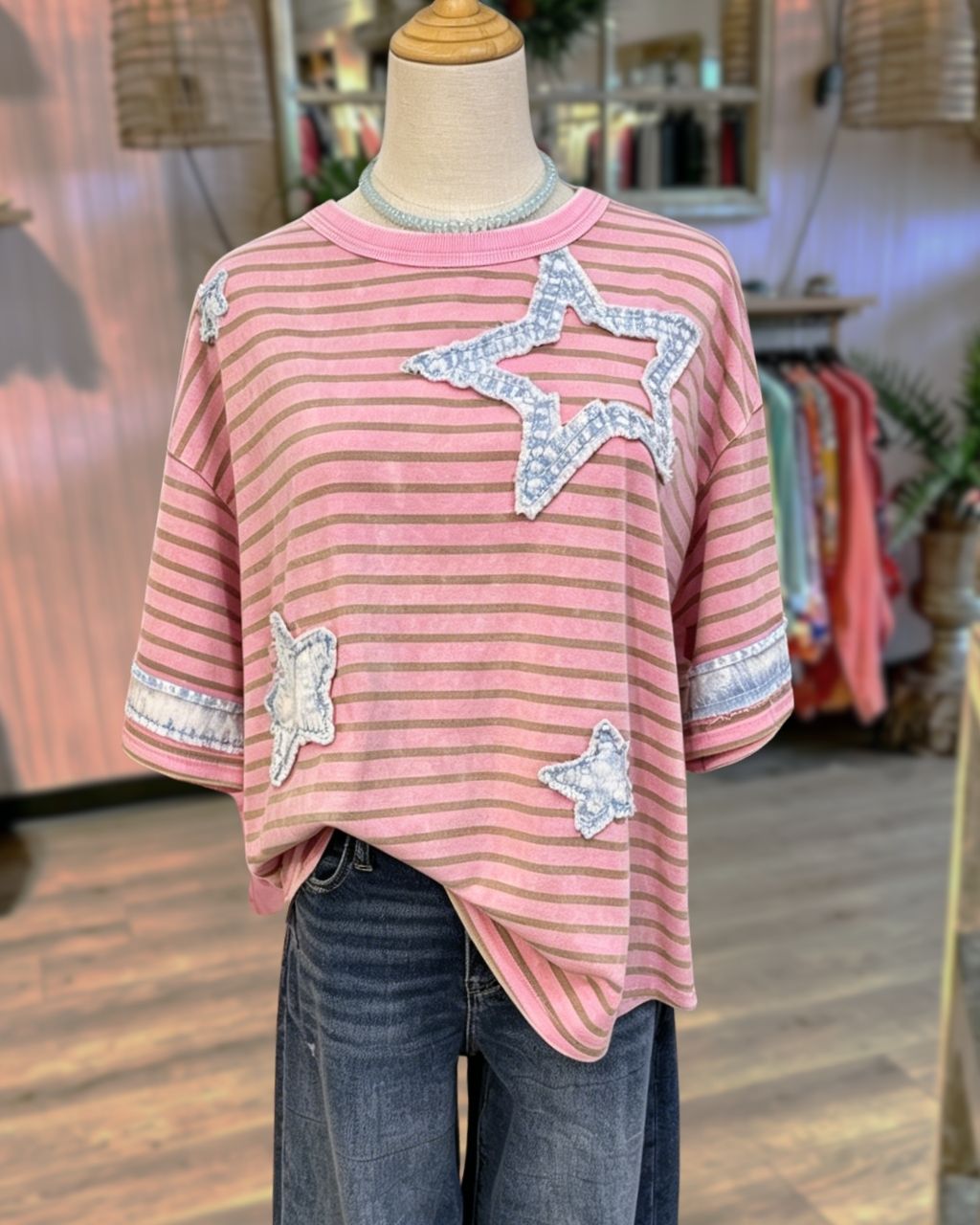 Star Appliqué Striped Top